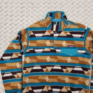 Patagonia Synchilla Snap T Geometric Pattern Print Pullover Fleece Jacket Coat